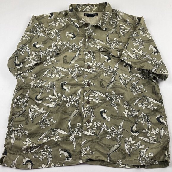 ExOfficio Button Up Shirt Men's L Short Sleeve Vented Outdoors Fish Floral Green - Picture 2 of 12